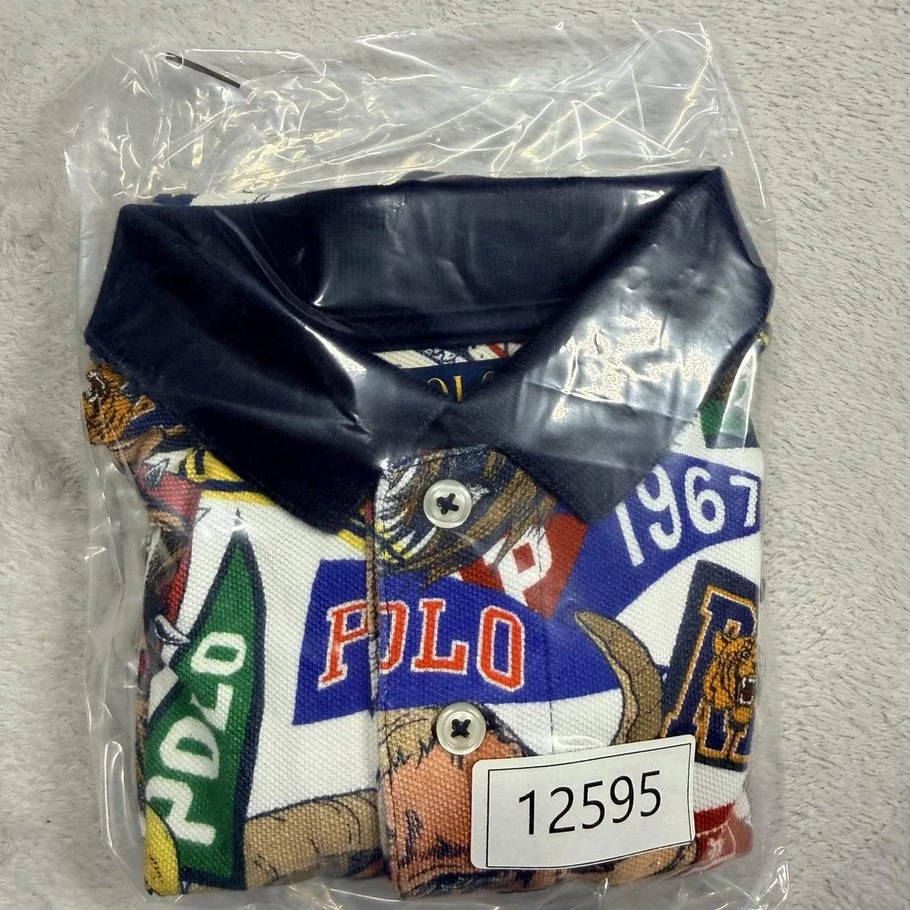 Polo Ralph Lauren Polo Shirt Boys 8 Multicolor All Over Print Chenille Logo - Picture 12 of 12